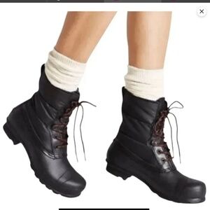 Hunter Original Short Quilted Lace-Up Boots - Black (Size 10)